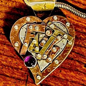 Artisan made Faith in heart necklace